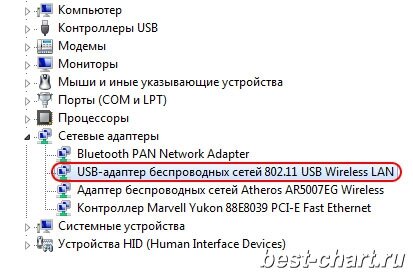 Скриншот как определяется Wi-Fi адаптер планшета в Windows.